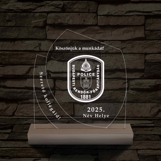 Emléktábla fa talppal 7 színű 3D led lámpa