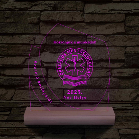 Emléktábla fa talppal 7 színű 3D led lámpa