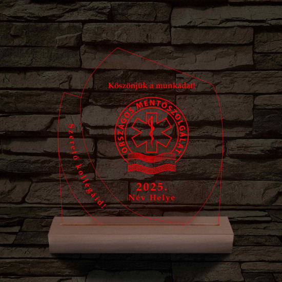 Emléktábla fa talppal 7 színű 3D led lámpa