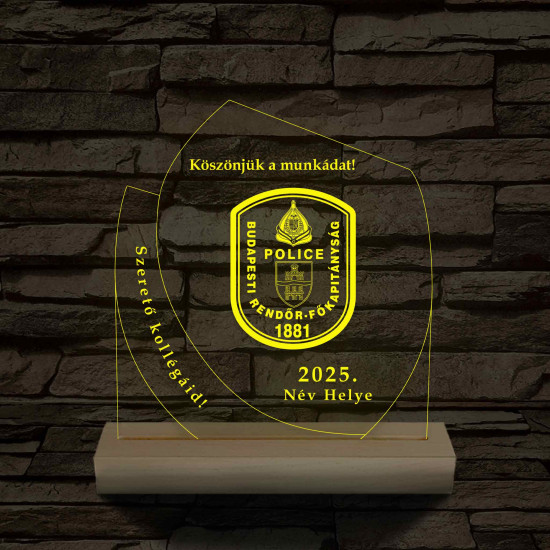 Emléktábla fa talppal 7 színű 3D led lámpa