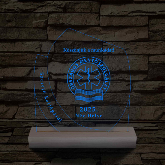 Emléktábla fa talppal 7 színű 3D led lámpa