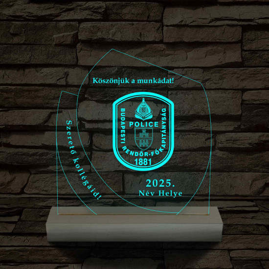 Emléktábla fa talppal 7 színű 3D led lámpa