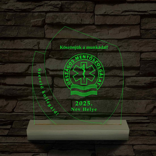 Emléktábla fa talppal 7 színű 3D led lámpa