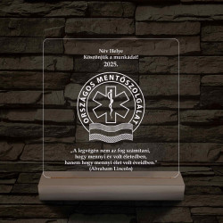 Országos Mentőszolgálat hasáb alakú fa talppal 7 színű 3D led lámpa