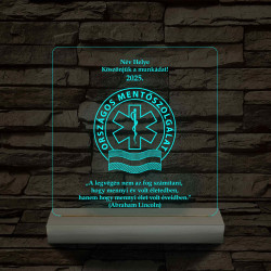 Országos Mentőszolgálat hasáb alakú fa talppal 7 színű 3D led lámpa