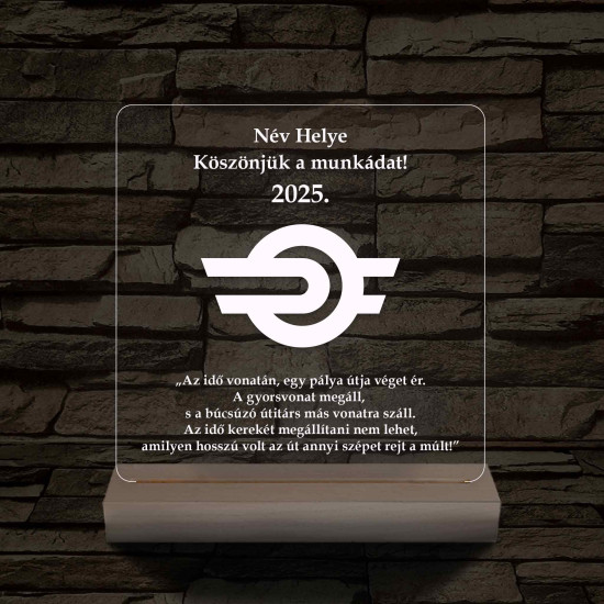 MÁV emlék 7 színű 3D led lámpa fa talppal