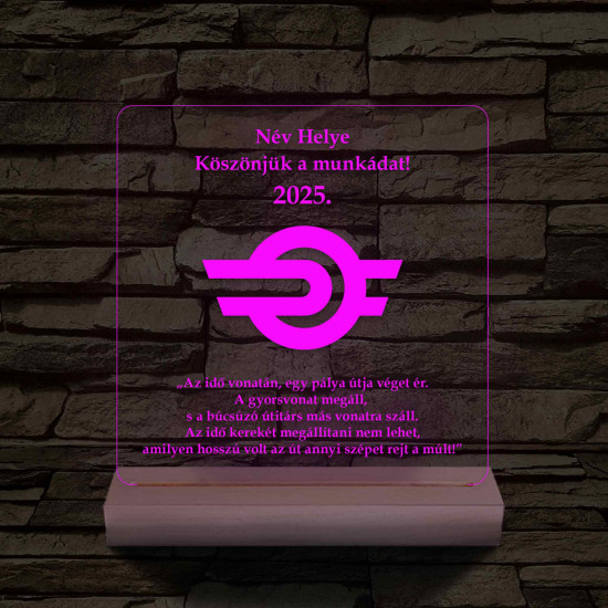 MÁV emlék 7 színű 3D led lámpa fa talppal