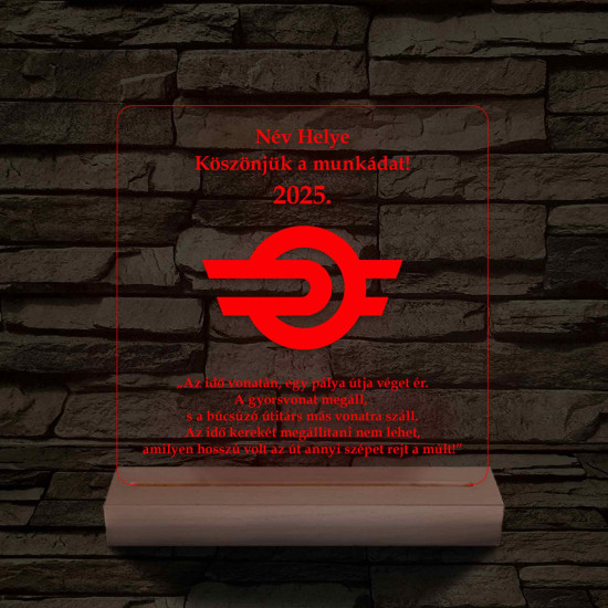 MÁV emlék 7 színű 3D led lámpa fa talppal