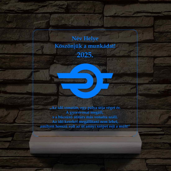 MÁV emlék 7 színű 3D led lámpa fa talppal