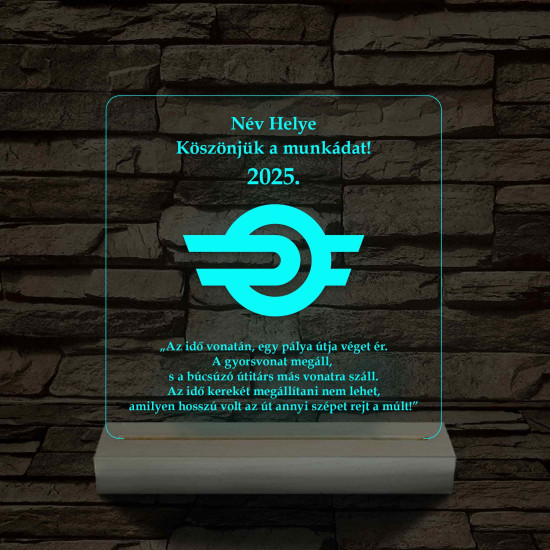 MÁV emlék 7 színű 3D led lámpa fa talppal