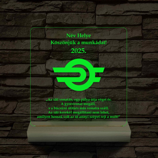 MÁV emlék 7 színű 3D led lámpa fa talppal