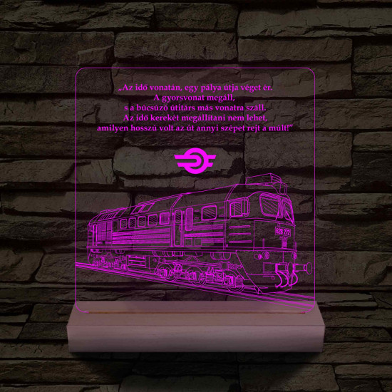 MÁV Szergej 7 színű 3D led emléklámpa fa talppal