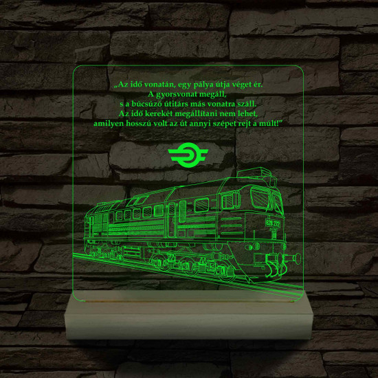 MÁV Szergej 7 színű 3D led emléklámpa fa talppal
