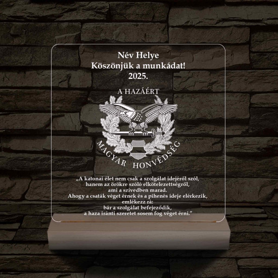 Katonai Emléklámpa – Magyar Honvédség Logóval 3D LED 7 Színű Fa Talppal