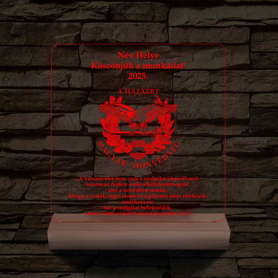 Katonai Emléklámpa – Magyar Honvédség Logóval 3D LED 7 Színű Fa Talppal