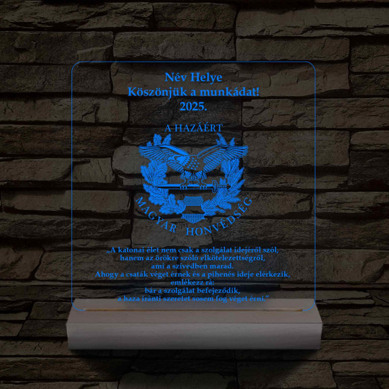 Katonai Emléklámpa – Magyar Honvédség Logóval 3D LED 7 Színű Fa Talppal