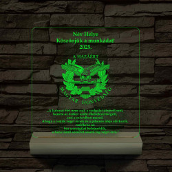Katonai Emléklámpa – Magyar Honvédség Logóval 3D LED 7 Színű Fa Talppal