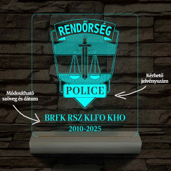 Rendőrségi emléklámpa  3D LED 7 Színűben világító Fatalppal