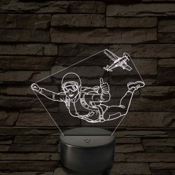 Ejtőernyős Nő 3D LED Lámpa – Egyedi Gravírozással, Műanyagtalpas