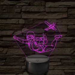 Ejtőernyős Nő 3D LED Lámpa – Egyedi Gravírozással, Műanyagtalpas