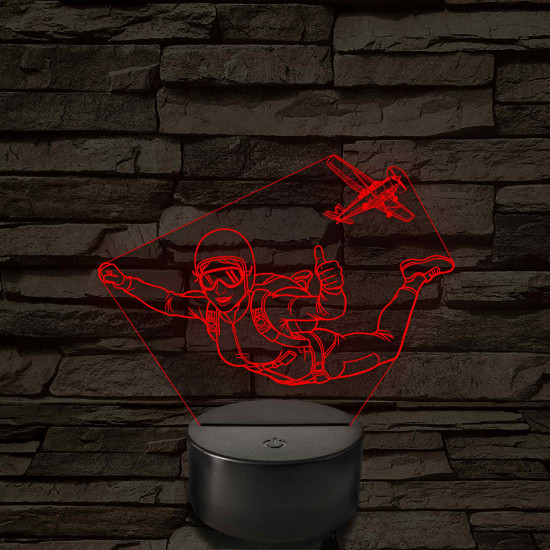 Ejtőernyős Nő 3D LED Lámpa – Egyedi Gravírozással, Műanyagtalpas