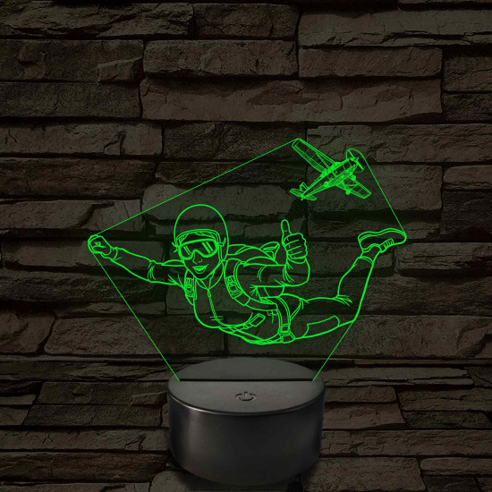 Ejtőernyős Nő 3D LED Lámpa – Egyedi Gravírozással, Műanyagtalpas