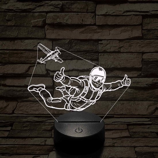 Ejtőernyős Férfi 3D LED Lámpa – Egyedi Gravírozással, Műanyagtalpas
