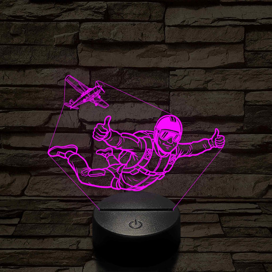 Ejtőernyős Férfi 3D LED Lámpa – Egyedi Gravírozással, Műanyagtalpas