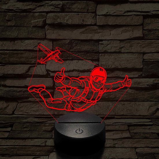 Ejtőernyős Férfi 3D LED Lámpa – Egyedi Gravírozással, Műanyagtalpas