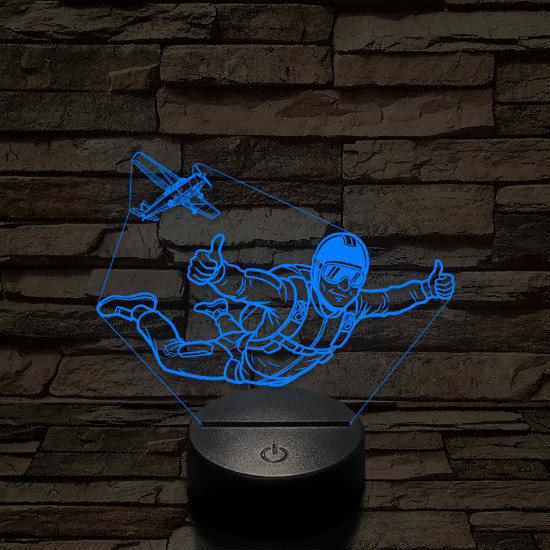 Ejtőernyős Férfi 3D LED Lámpa – Egyedi Gravírozással, Műanyagtalpas