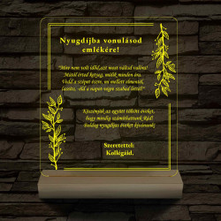 Nyugdíjazási Emléklámpa Személyre Szabott Szöveggel 3D LED 7 Színű Fa Talppal 
