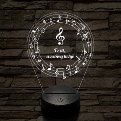 Személyre szabható 7 színű 3D LED lámpa violinkulccsal és hangjegyekkel