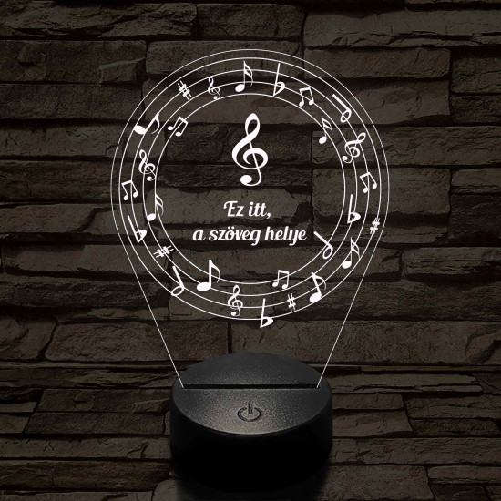 Személyre szabható 7 színű 3D LED lámpa violinkulccsal és hangjegyekkel