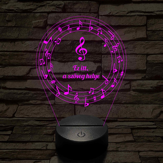 Személyre szabható 7 színű 3D LED lámpa violinkulccsal és hangjegyekkel