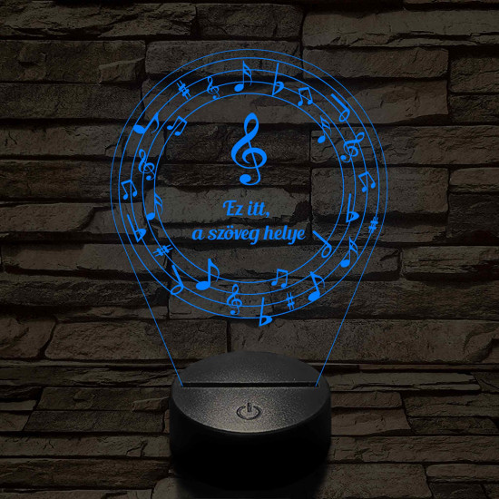 Személyre szabható 7 színű 3D LED lámpa violinkulccsal és hangjegyekkel