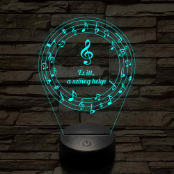 Személyre szabható 7 színű 3D LED lámpa violinkulccsal és hangjegyekkel