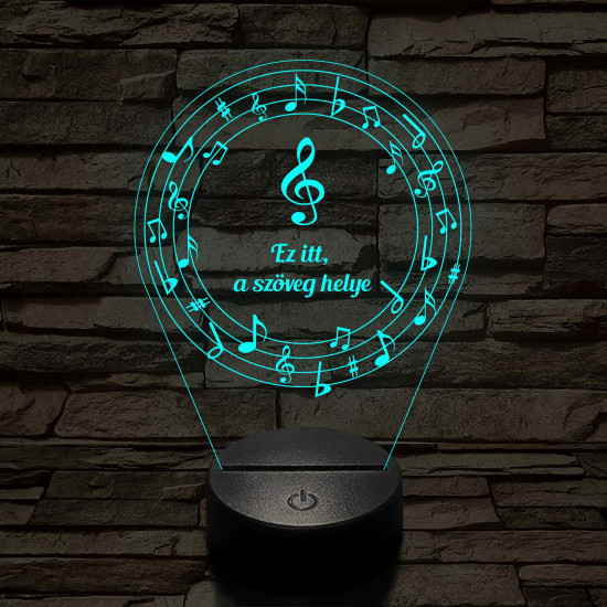 Személyre szabható 7 színű 3D LED lámpa violinkulccsal és hangjegyekkel
