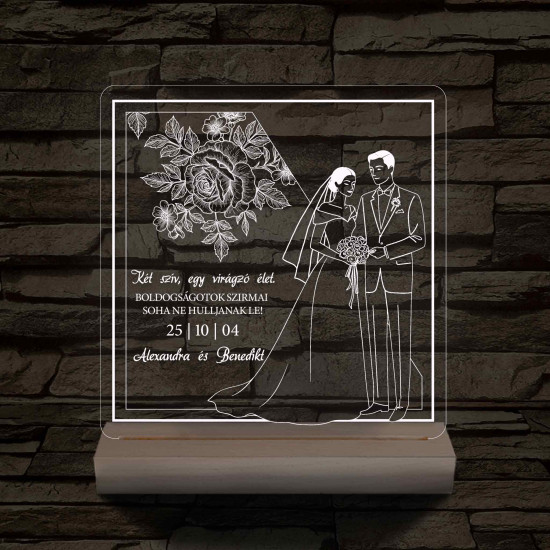 Boldogság szirmai fatalppal 7 színű 3D led lámpa