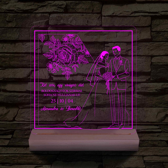 Boldogság szirmai fatalppal 7 színű 3D led lámpa