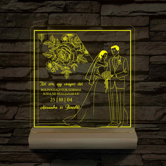 Boldogság szirmai fatalppal 7 színű 3D led lámpa