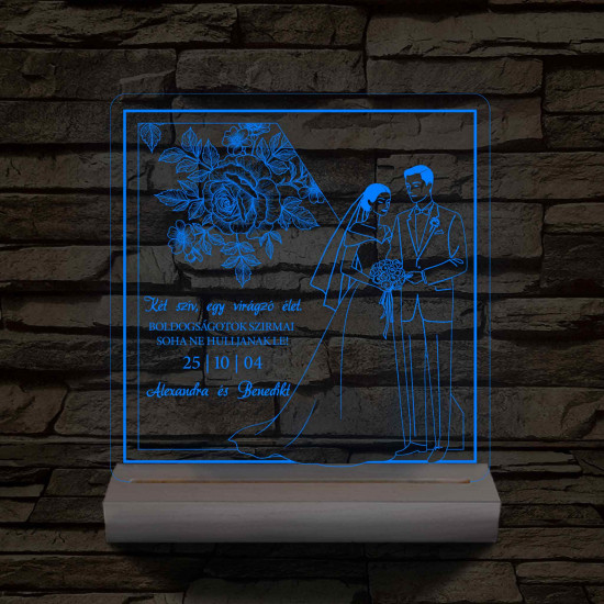 Boldogság szirmai fatalppal 7 színű 3D led lámpa