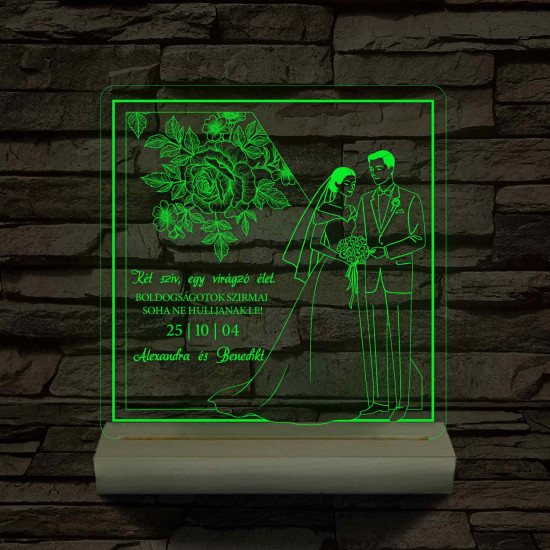 Boldogság szirmai fatalppal 7 színű 3D led lámpa