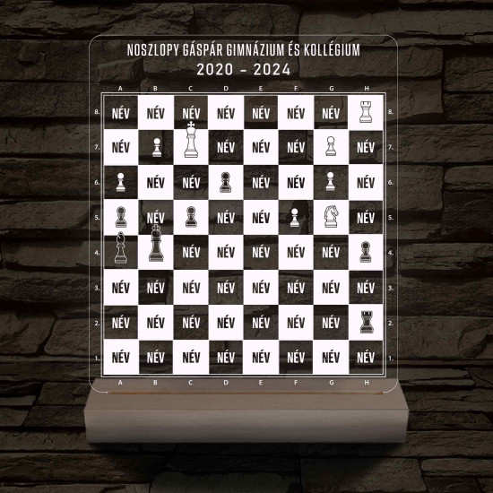Sakk osztálytábla fatalppal 7 színű 3D led lámpa