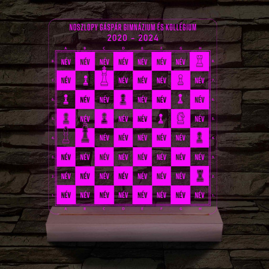Sakk osztálytábla fatalppal 7 színű 3D led lámpa