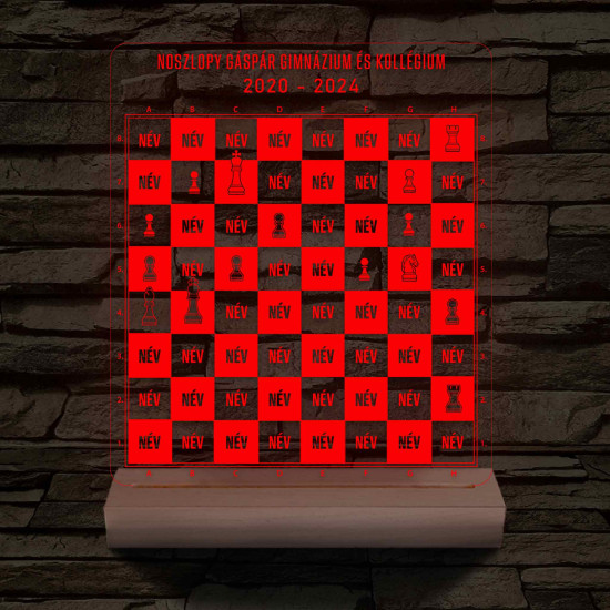 Sakk osztálytábla fatalppal 7 színű 3D led lámpa