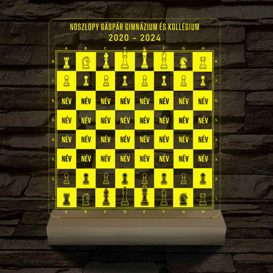 Sakk osztálytábla fatalppal 7 színű 3D led lámpa