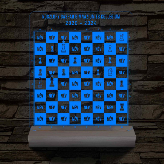 Sakk osztálytábla fatalppal 7 színű 3D led lámpa