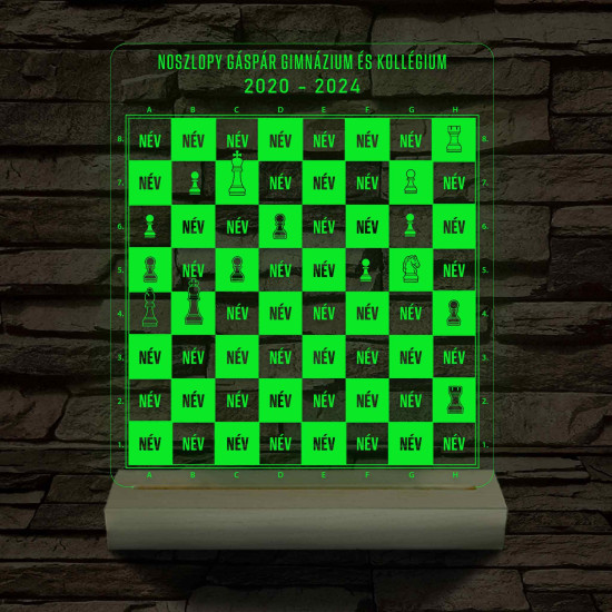 Sakk osztálytábla fatalppal 7 színű 3D led lámpa