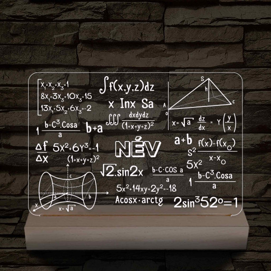 Matematikai-fizikai kollázs – fatalppal egyedi neves 7 színű színváltós 3D led lámpa