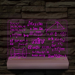 Matematikai-fizikai kollázs – fatalppal egyedi neves 7 színű színváltós 3D led lámpa